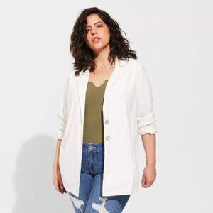 Torrid Linen Blend White Basic Blazer Jacket Lightweight White‎ Casual Button Up